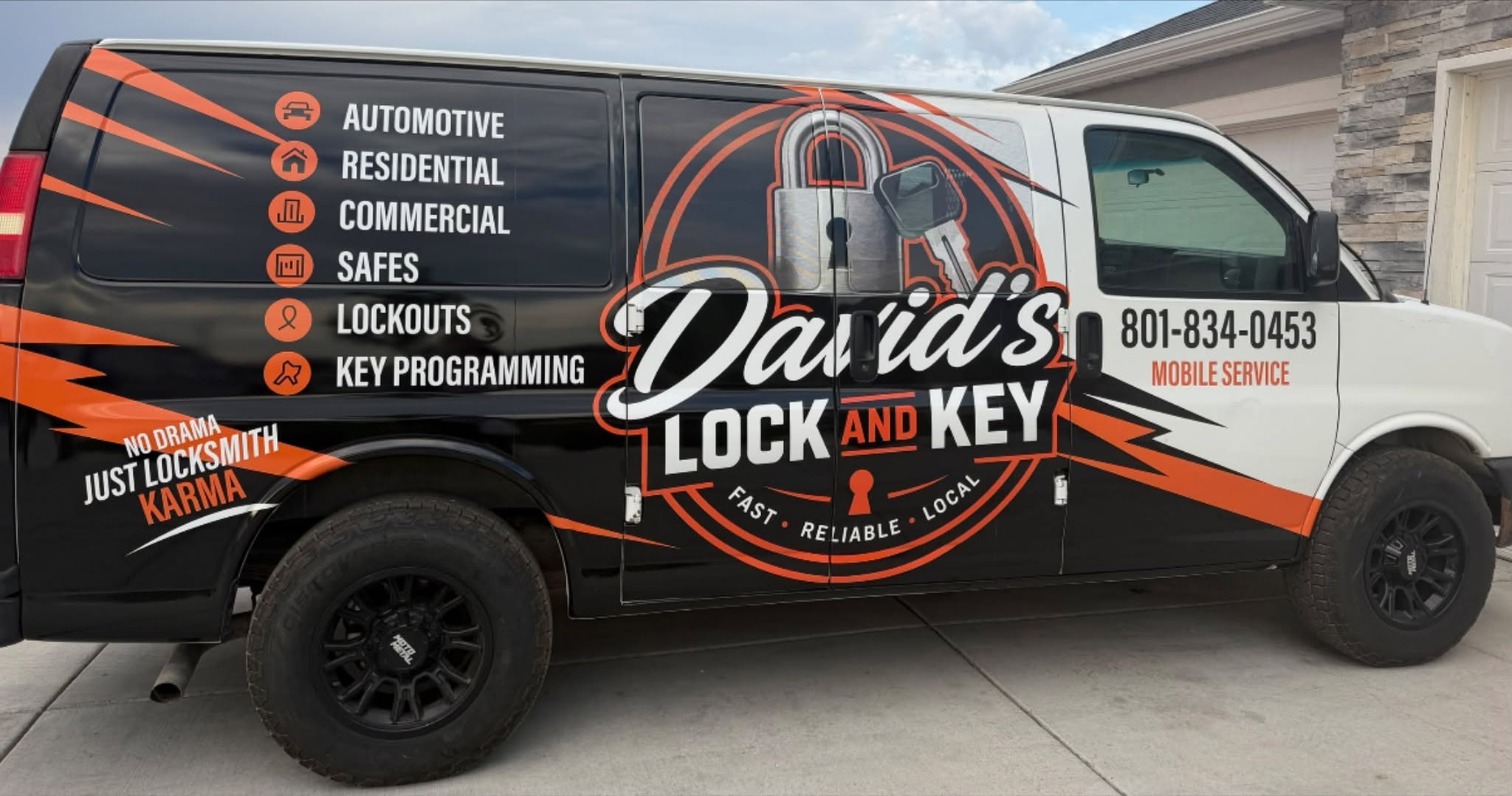 The David's Lock and Key wrapped van that makes the long distance runs out of Grantsville, Utah